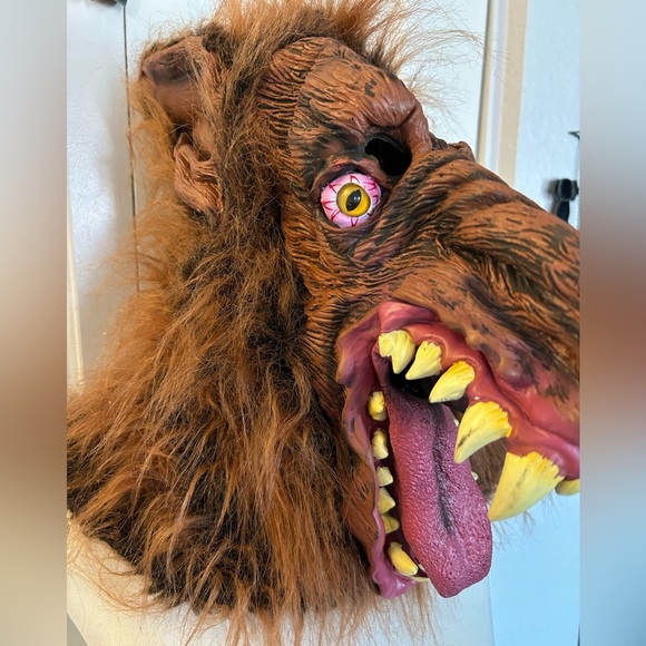 Werewolf Wolf Mask Latex Brown Hair Scary Halloween Adult One size Fits Most - Picture 2 of 7